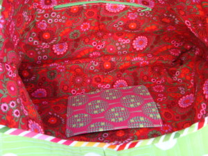 Inside View of Quilt As You Go Patchwork Bag.